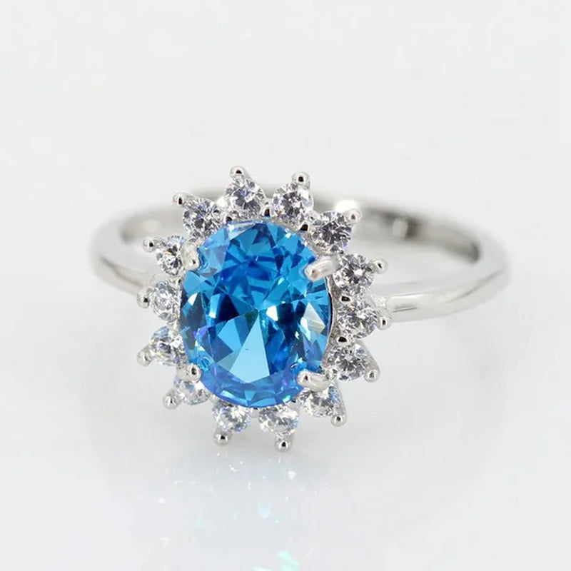 925 Silver Plated White Gold Rose Gold Live Ring Set with Sapphire Center Stone 6X8mm~8X10mm Commemorative Wedding Custom Ring