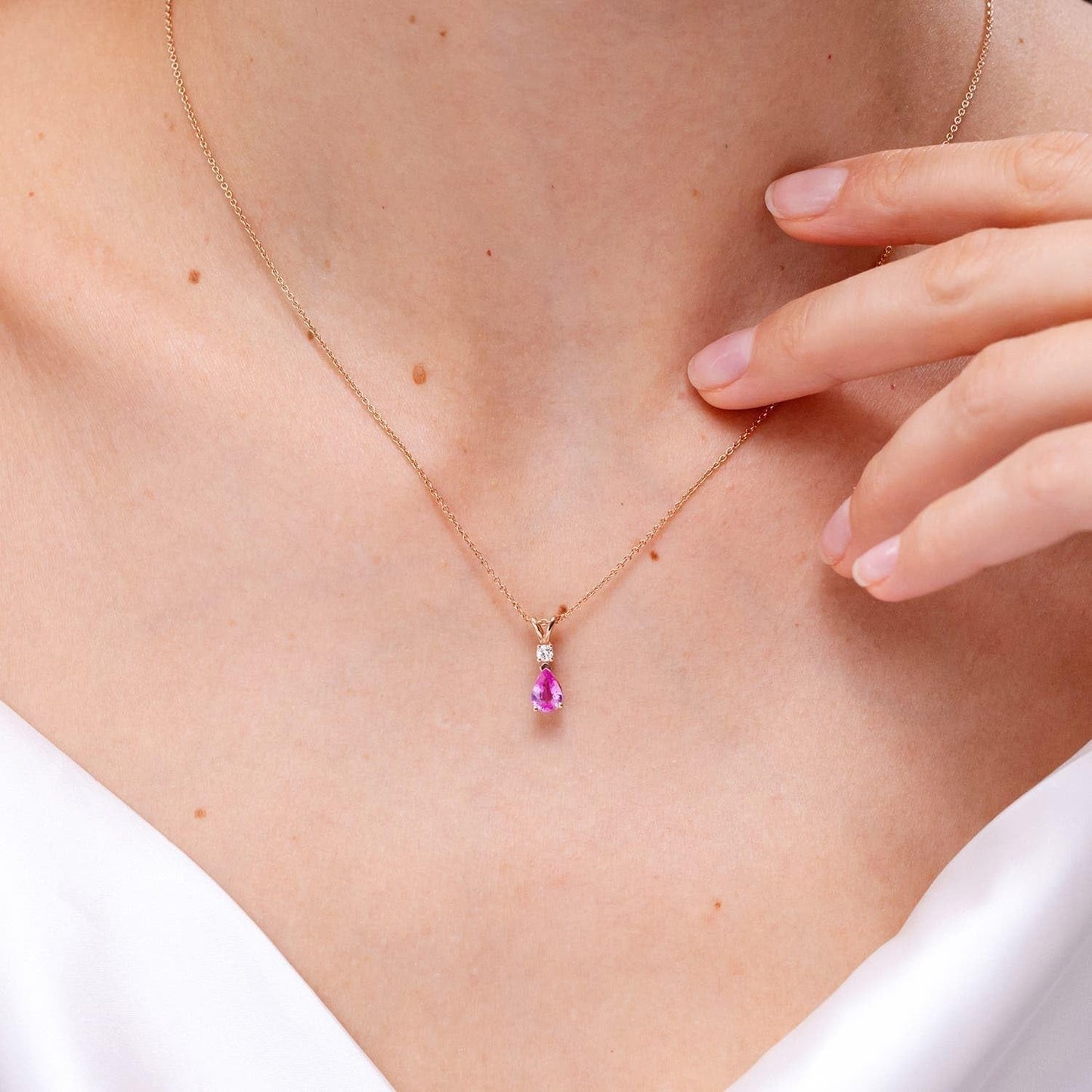 Natural Pink Sapphire Teardrop Pendant with Diamond in 14K Solid Gold/Platinum | Birthday, Engagement, Anniversary, Wedding Jewelry Gift for Women