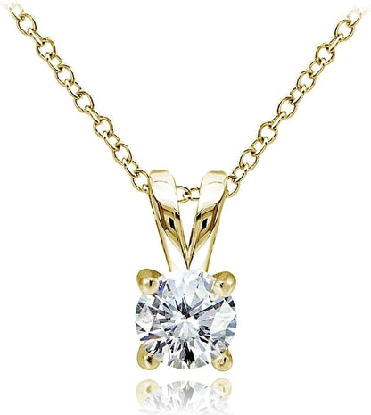 Yellow Gold Flashed Sterling Silver Genuine, Created and Simulated 5Mm round Solitaire Necklace - WORLD TIME VISITS