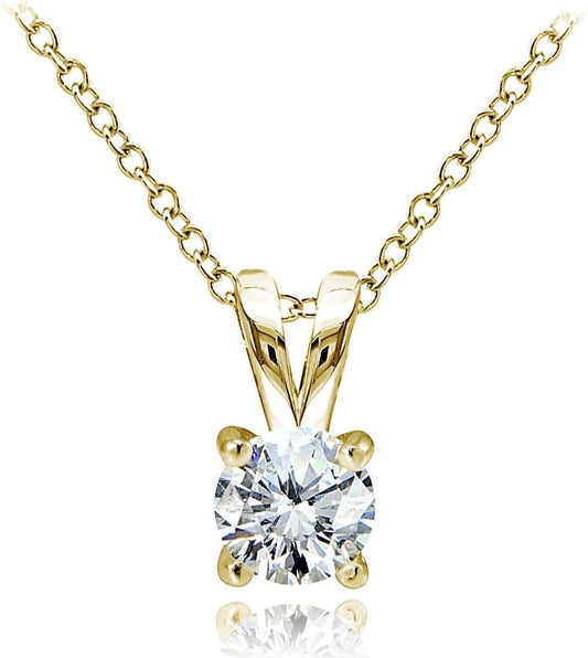 Yellow Gold Flashed Sterling Silver Genuine, Created and Simulated 5Mm round Solitaire Necklace - WORLD TIME VISITS