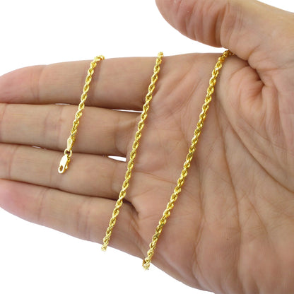 10K Yellow Gold 3Mm Diamond Cut Rope Chain Lightweight Necklace, Mens Womens Jewelry 16" - 30"