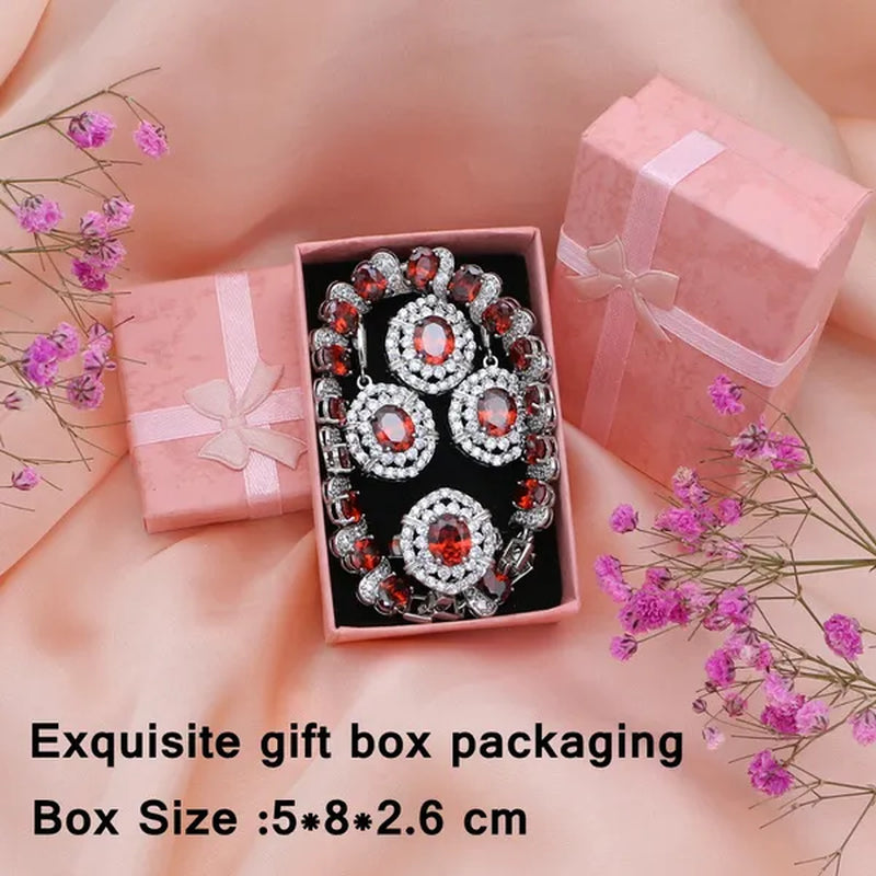 Oval 925 Silver Party Jewelry Sets blue sapphire White CZ Earrings Pendant Necklace Rings Bracelet Gift For Women