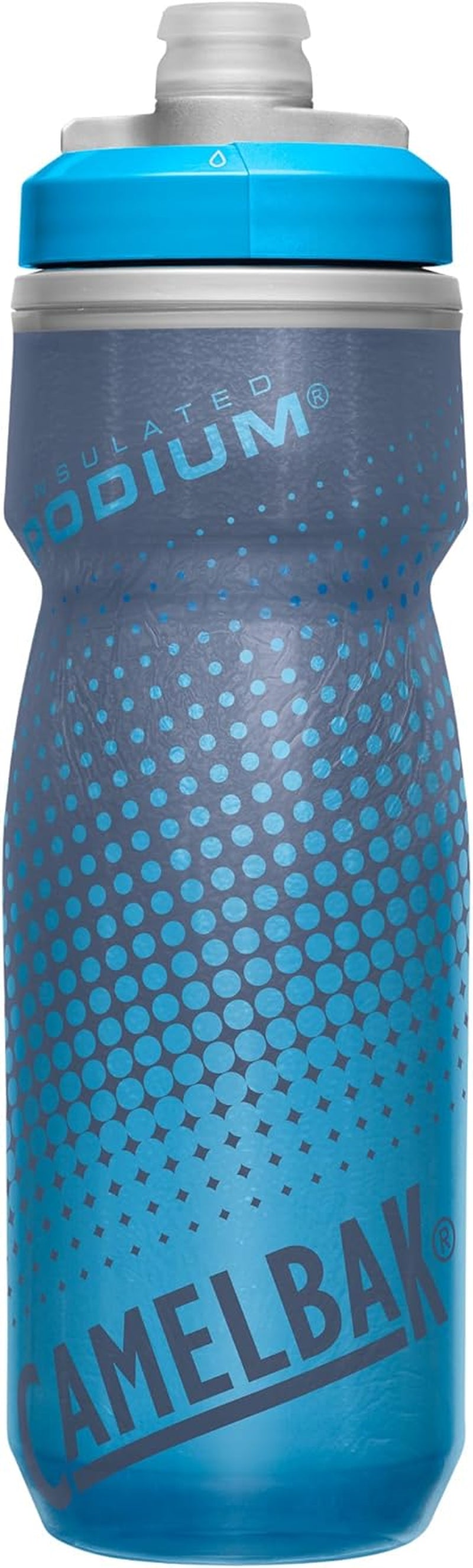 Podium Chill Insulated Bike Water Bottle - Easy Squeeze Bottle - Fits Most Bike Cages - 21Oz, Blue Dot