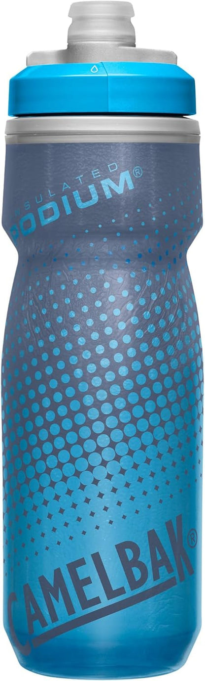 Podium Chill Insulated Bike Water Bottle - Easy Squeeze Bottle - Fits Most Bike Cages - 21Oz, Blue Dot