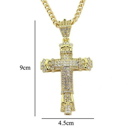 Fashion 24K Gold 925 Silver Cross Diamond Pendant Men's Punk Jewelry Rhinestone Religious Pendant Necklace