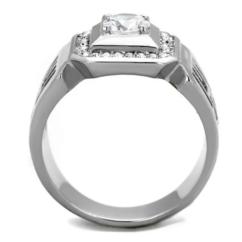 Men's 1.10 Ct Round Cut Simulated Diamond Silver Stainless Steel Ring Size 8-13