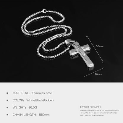 Classic Cross Necklace for Men Simple Cross Silver Black Gold Stainless Steel Christ Crucifix Pendant Necklace Religious Jewelry Gift Box Chain 21.6 Inches