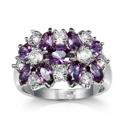 Fashion Women Blue Sapphire Flower Rings Crystal Zircon Gemstone Rings Size 6-10
