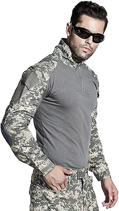 Mens Tactical Military Suits Long Sleeve Rip-Stop Uniforms Combat Shirt and Pants Elbow Knee Pads