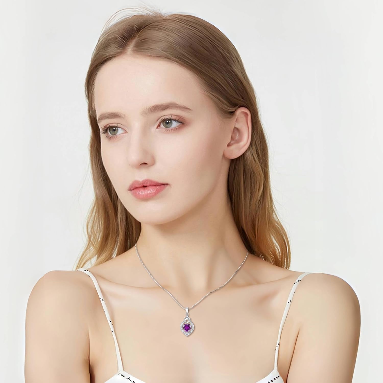 Love Knot Necklace 925 Sterling Silver Heart Birthstone Jewelry for Women - WORLD TIME VISITS