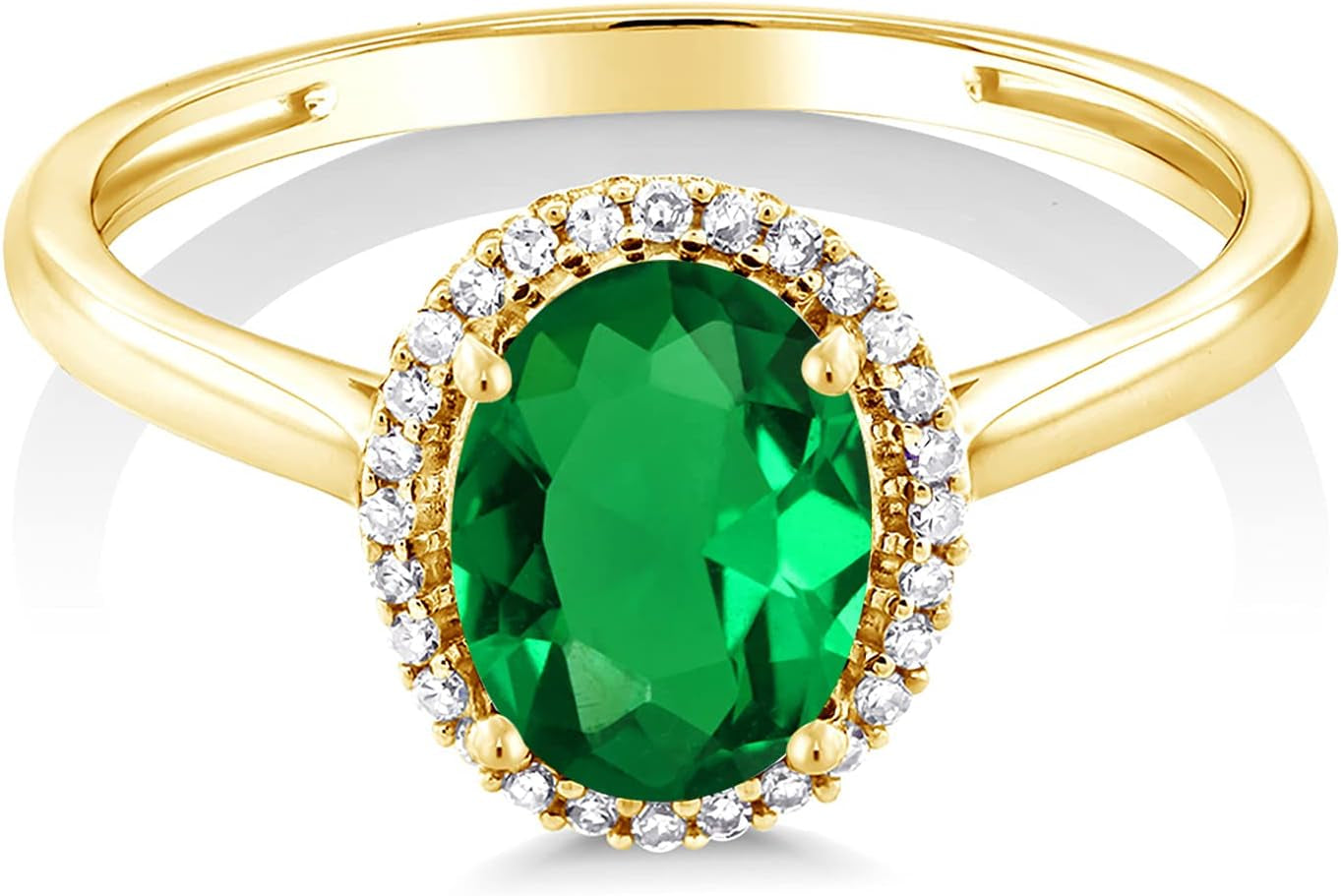 10K Yellow Gold 8X6MM Oval Gemstone Birthstone and White Diamond Halo Engagement Ring | Wedding Anniversary Promise Gold Ring for Women | Available in Size 5-10 - WORLD TIME VISITS