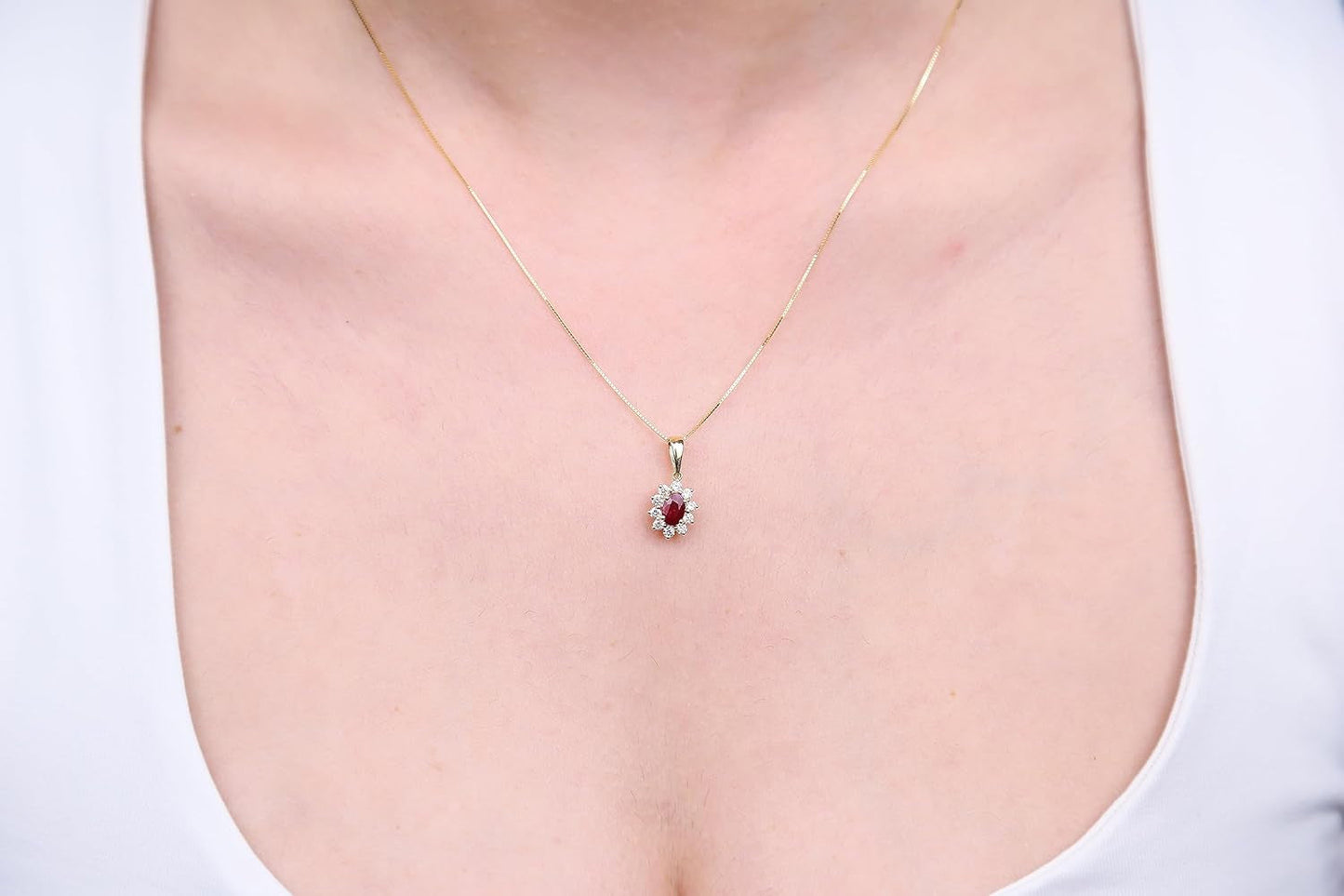 14K Yellow Gold Mozambique Genuine Ruby Pendant with Diamonds for Women,Ethically, Authentically & Organically Sourced (Oval-Cut) Shaped Ruby Hand-Crafted Jewelry for Her, Metal, Ruby