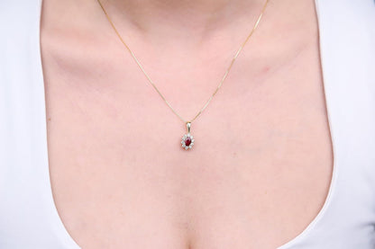 14K Yellow Gold Mozambique Genuine Ruby Pendant with Diamonds for Women,Ethically, Authentically & Organically Sourced (Oval-Cut) Shaped Ruby Hand-Crafted Jewelry for Her, Metal, Ruby