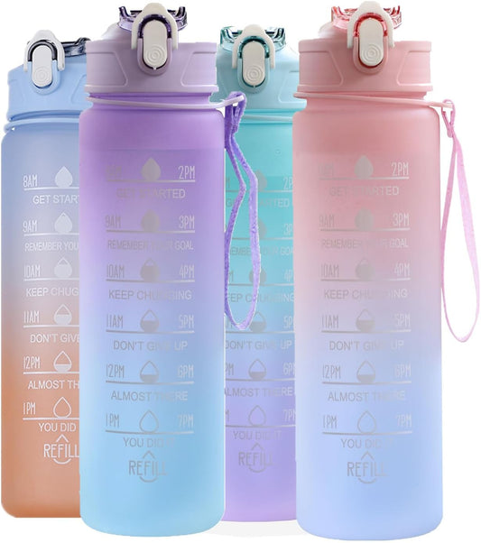 24 Oz Water Bottle with Times to Drink and Straw, Motivational Drinking Water Bottles with Carrying Strap, Leakproof BPA & Toxic Free, Ensure You Drink Enough Water for Fitness(Purple) - WORLD TIME VISITS