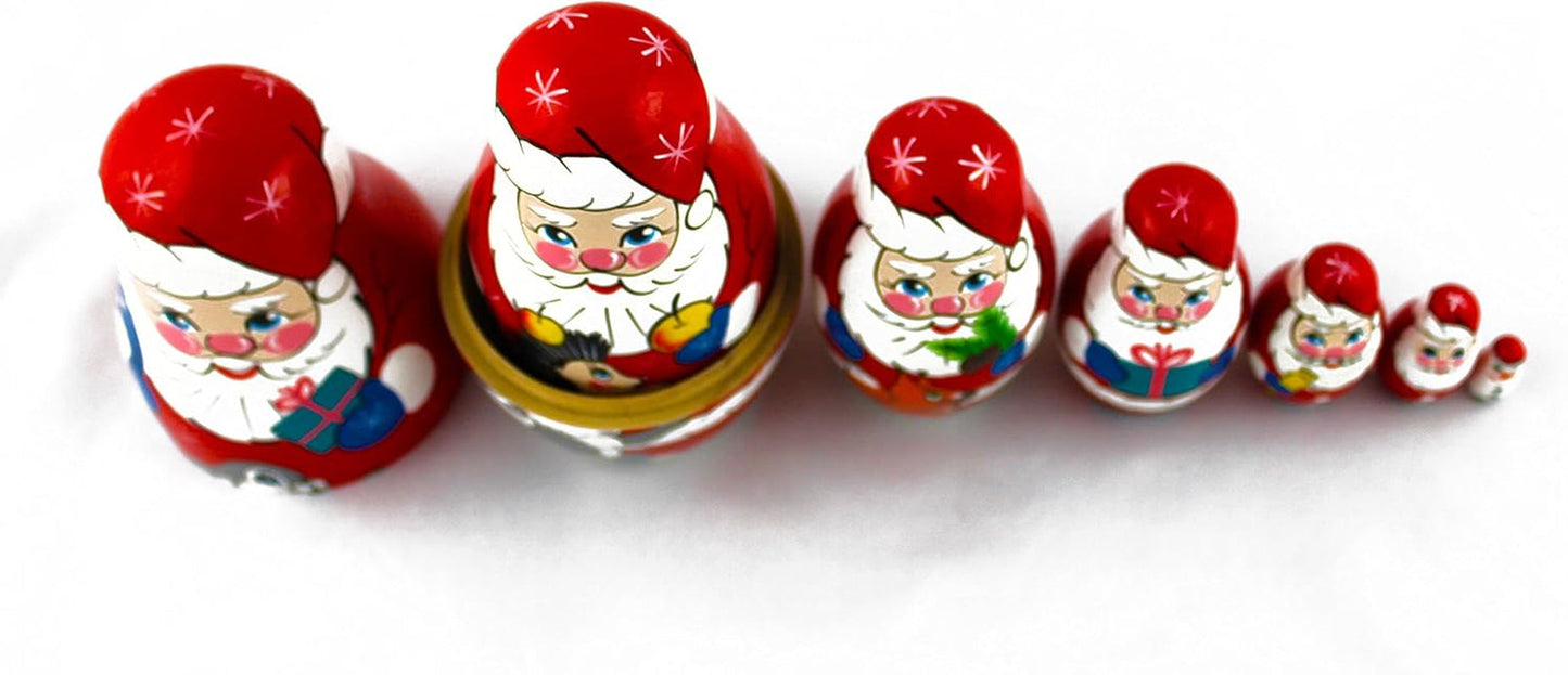 Matryoshkas Russian Nesting Dolls Christmas Santa Claus Set 7 Pcs Unique Stocking Stuffer Ideas