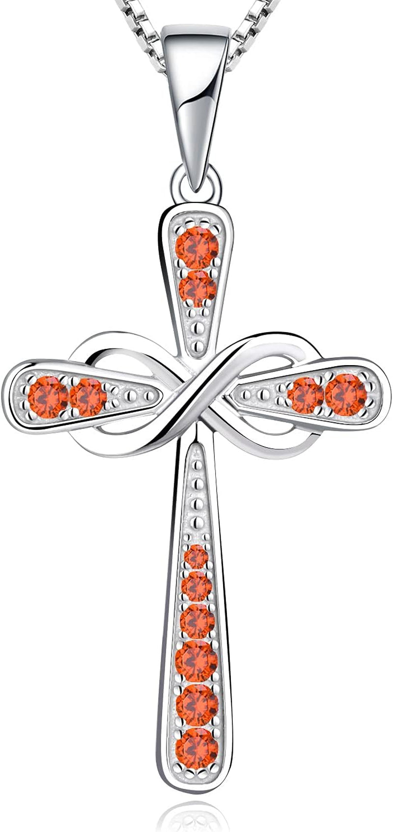 Women'S Cross Necklace 925 Sterling Silver Infinity Pendant Birthstone Criss Jewelry - WORLD TIME VISITS