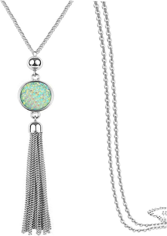 Long Chain Tassel Necklace Pendant Resin Sweater Chain Bohemian Style for Women, Change Color
