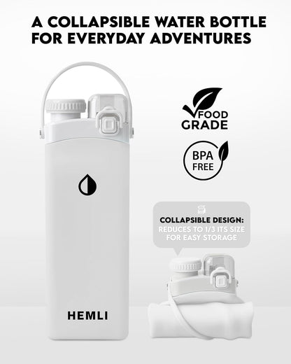 20 Oz Collapsible Silicone Water Bottle, Lightweight Portable Bottle for Hiking, Travel, Camping, Flat Water Bottle - WORLD TIME VISITS