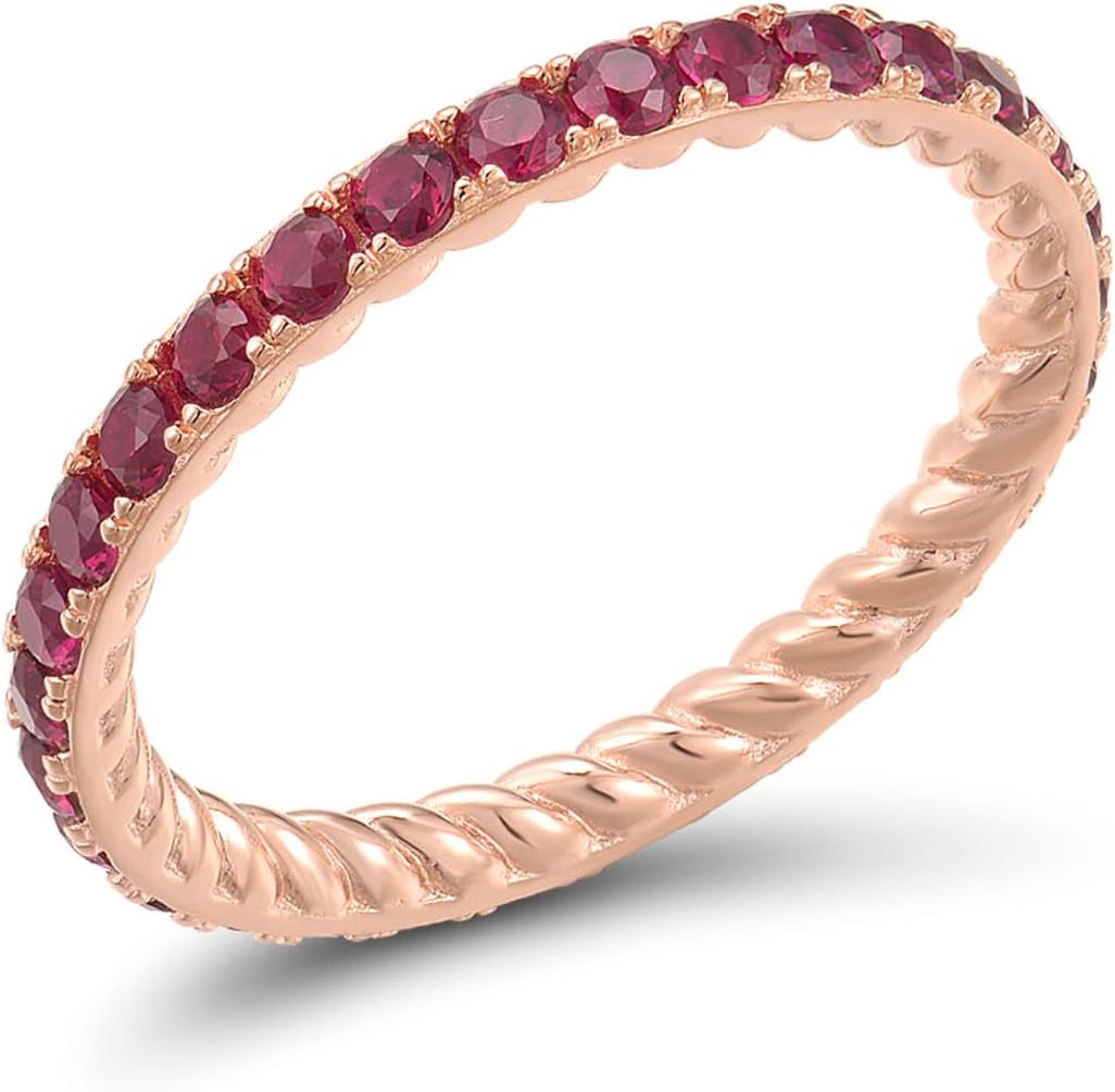 925 Sterling Silver Gemstone Stackable Ring Engagement Wedding Eternity Stacking Ring for Women - WORLD TIME VISITS