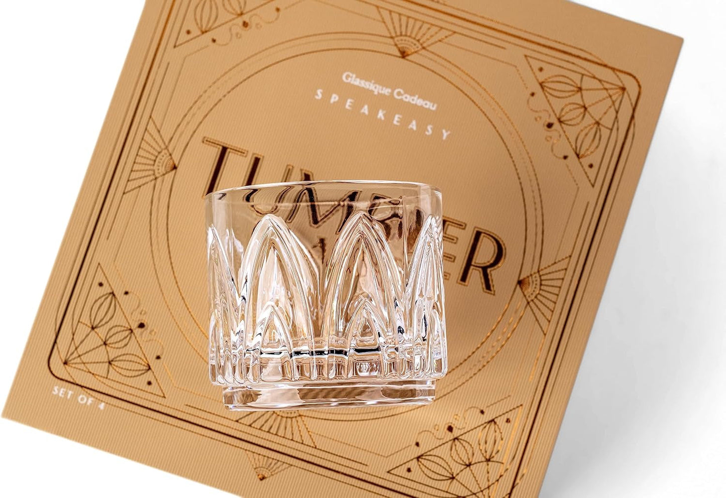 Vintage Art Deco Crystal Lowball Cocktail Glasses | Set of 4 | 11 Oz Short Tumbler Rocks Glassware for Drinking Craft Bar Drinks | Heavy Based Old Fashioned Glasses for Women
