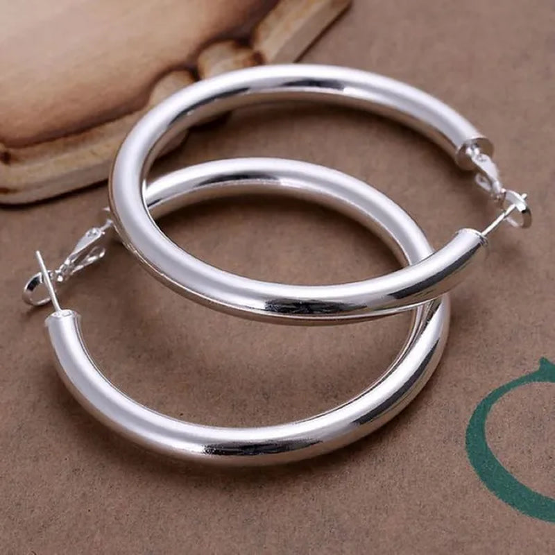 925 Sterling Silver Earrings Fashion Pretty Fashion Women Party 5CM Round Earring Jewelry Big Circle Lady Wedding