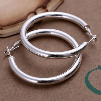 925 Sterling Silver Earrings Fashion Pretty Fashion Women Party 5CM Round Earring Jewelry Big Circle Lady Wedding