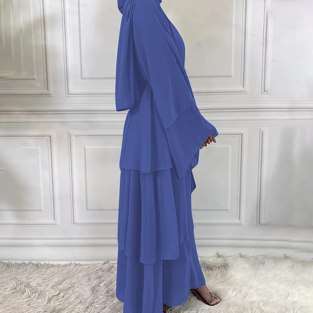 Muslim Abaya Dress for Women - Long Sleeve Islamic Dubai Abaya Cardigan Robe - Middle East Prayer Dress with Hijab