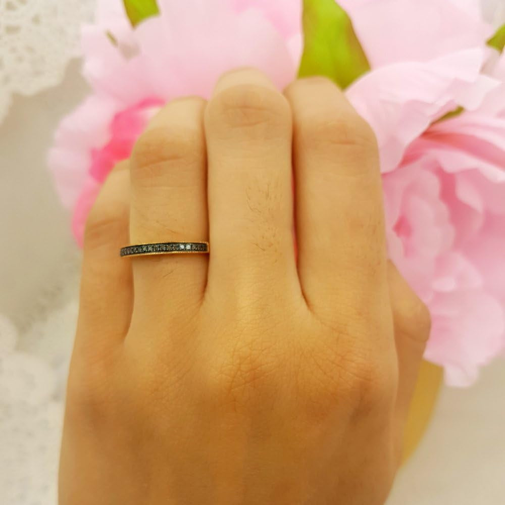 0.12 Carat (Ctw) round Black Diamond Thin Milgrain Stackable Wedding Band Ring for Ladies, Available in Various Metal in 10K/14K/18K Gold