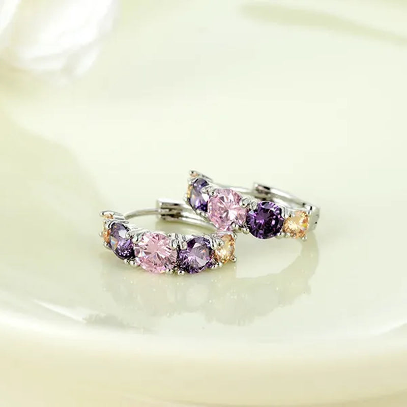 2022 New Exquisite FashionPurple Oval Crystal Earrings Charm Round Amethyst Diamond Hoop Earrings Romantic Valentine's Day Gift Engagement Earrings Wedding Earrings Anniversary Women's Jewelry
