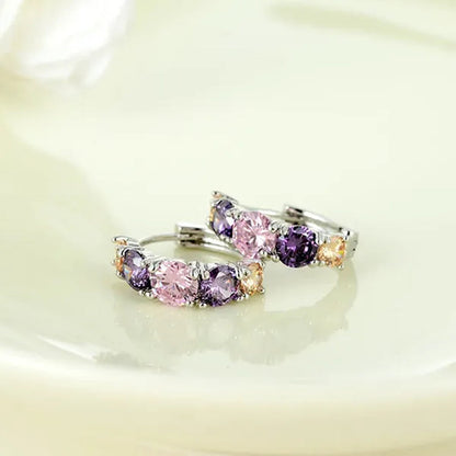 2022 New Exquisite FashionPurple Oval Crystal Earrings Charm Round Amethyst Diamond Hoop Earrings Romantic Valentine's Day Gift Engagement Earrings Wedding Earrings Anniversary Women's Jewelry