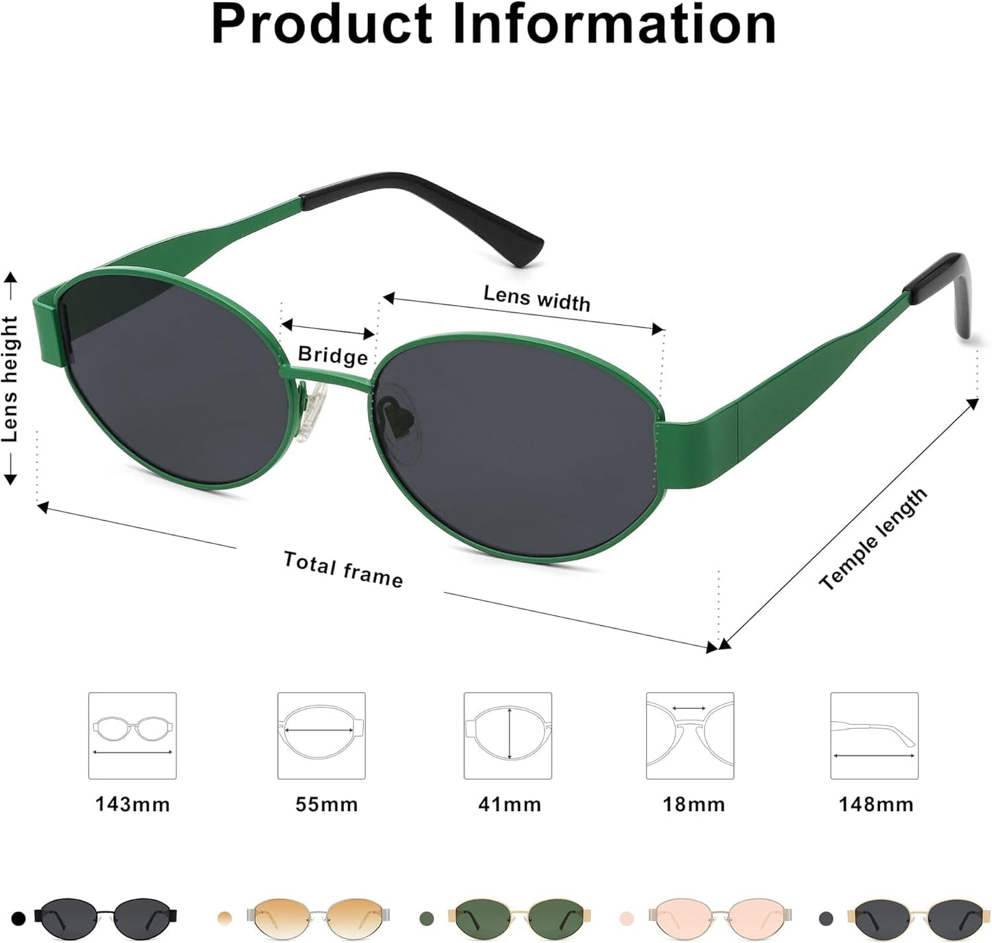 Retro Oval Sunglasses for Women Trendy Sun Glasses Classic Shades UV400 Protection SJ1217 Green/Grey Lens