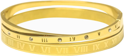 Roman Numeral Series Glossy Roman Numeral Bracelet, Fashion Bracelet for Men and Women, Gold, Silver, Rose Gold, Three-Color Stainless Steel Bracelet - WORLD TIME VISITS