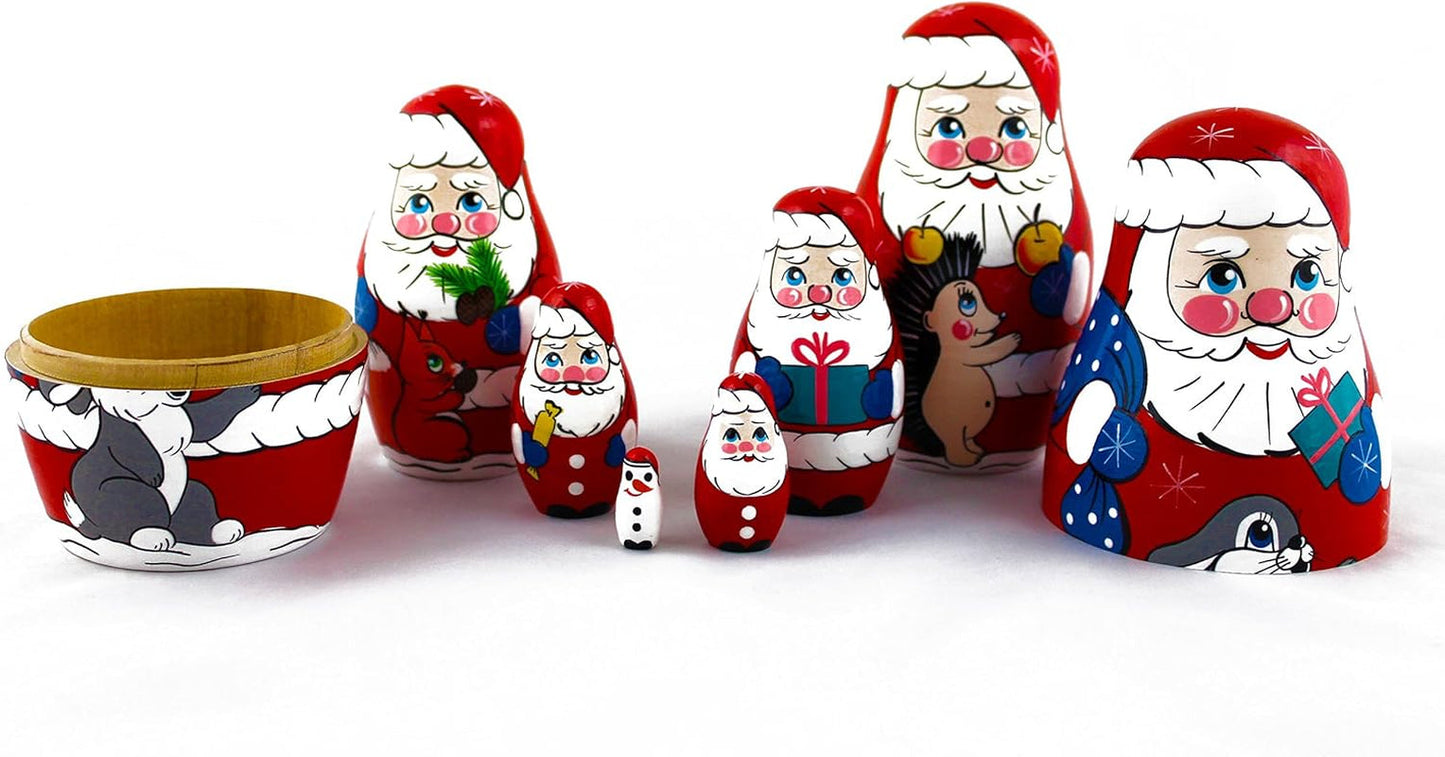 Matryoshkas Russian Nesting Dolls Christmas Santa Claus Set 7 Pcs Unique Stocking Stuffer Ideas