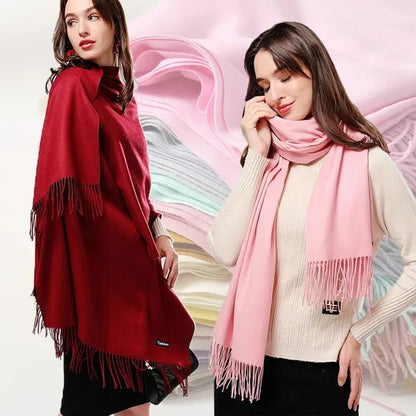 200X*70Cm Fashion Solid Color Women Scarf Winter Hijabs Tassels Long Lady Shawls Cashmere like Pashmina Hijabs Scarves Wraps