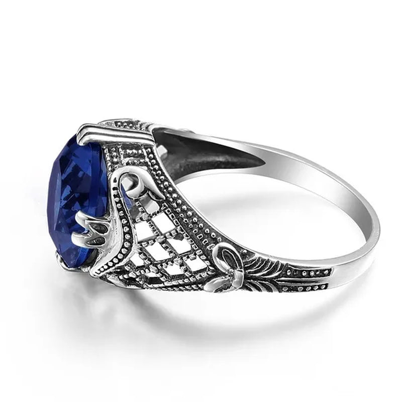 High Quality Fashion 2016 Blue Sapphire Vintage Wedding Ring Antique 925 Sterling Silver for Women Jewelry
