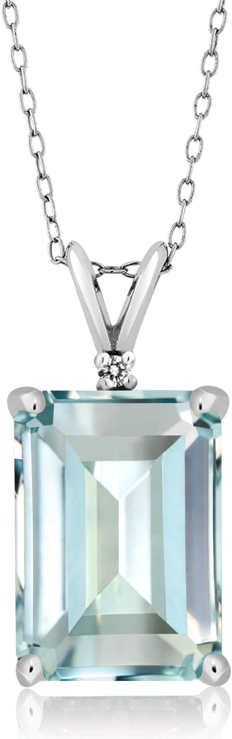 14X10MM Emerald Cut Gemstone Birthstone and White Diamond Necklace | 925 Sterling Silver | Pendant Necklace for Women | with 18 Inch Silver Chain - WORLD TIME VISITS