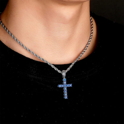 18K Gold Plated Iced Out Cubic Zirconia Classic Ankh Nail Mini Cross Egyptian Pendant Necklace Hip Hop Jewelry for Men Women with Stainless Rope Chain