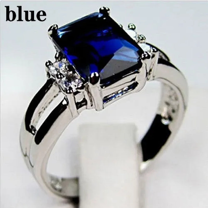 Women 925 Silver Plated Black Sapphire / Amethyst / Ruby Wedding Engagement Ring Size 6 7 8 9 10 (Choice Color and Size)