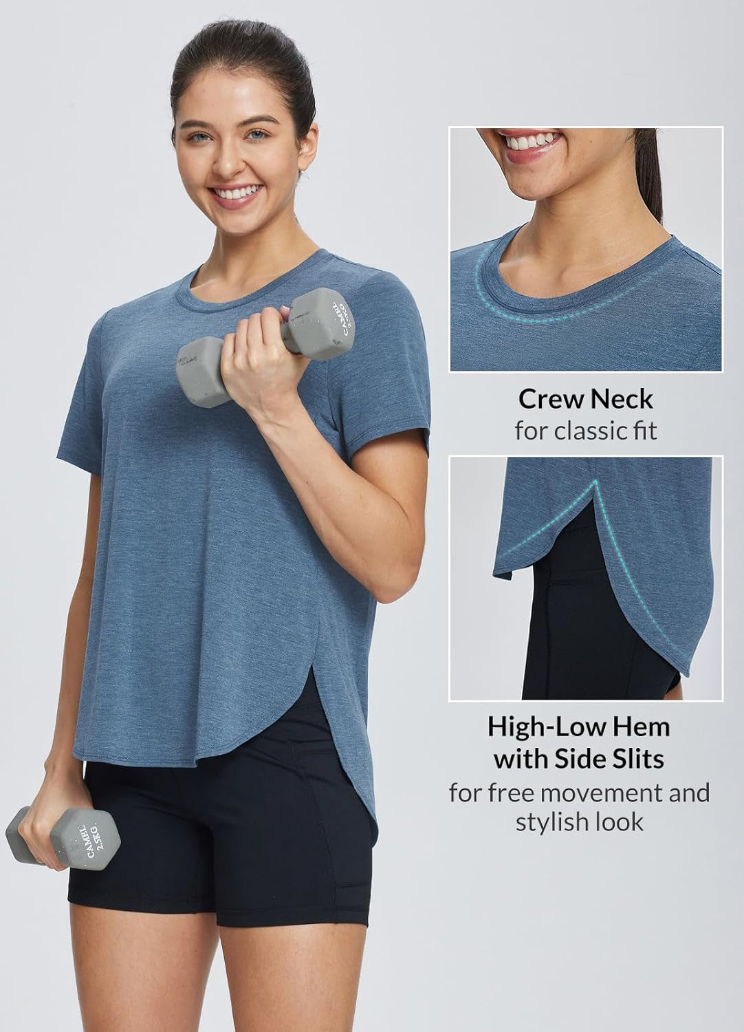 Women'S Short Sleeve Workout Shirts Tops Athletic Yoga Running Shirts Loose Fit with Side Slits Quick Dry T-Shirts