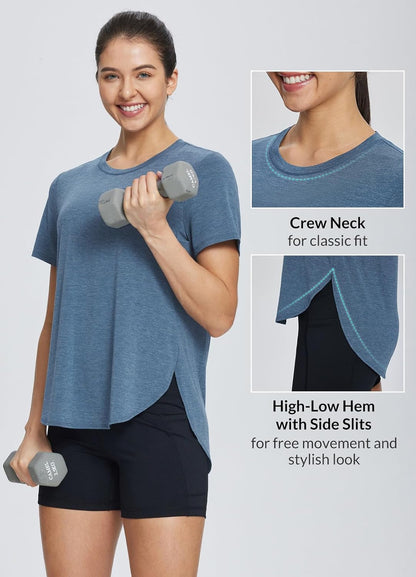 Women'S Short Sleeve Workout Shirts Tops Athletic Yoga Running Shirts Loose Fit with Side Slits Quick Dry T-Shirts