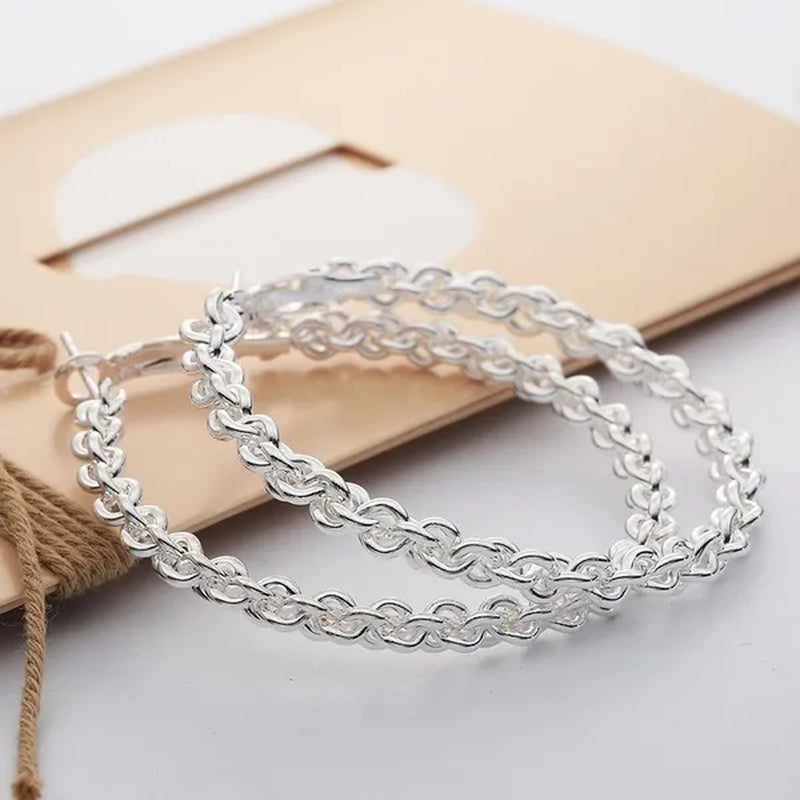 Women'S Fashion Waved 925 Sterling Silver Twisted Stud Dangle Hoop Earrings