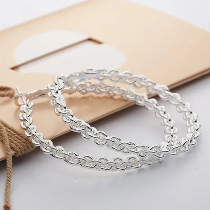 Women'S Fashion Waved 925 Sterling Silver Twisted Stud Dangle Hoop Earrings