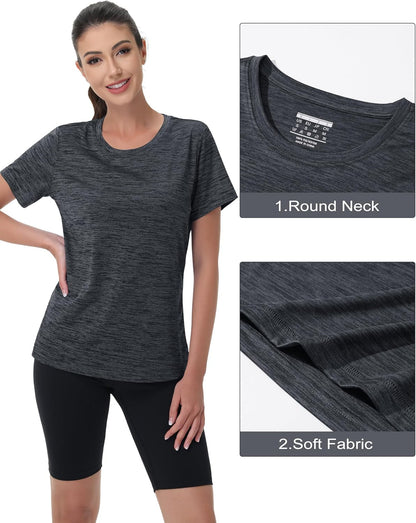Women'S Workout Shirts Crewneck Short Sleeve Moisture Wicking Lightweight Tops for Gym Athletic Sports