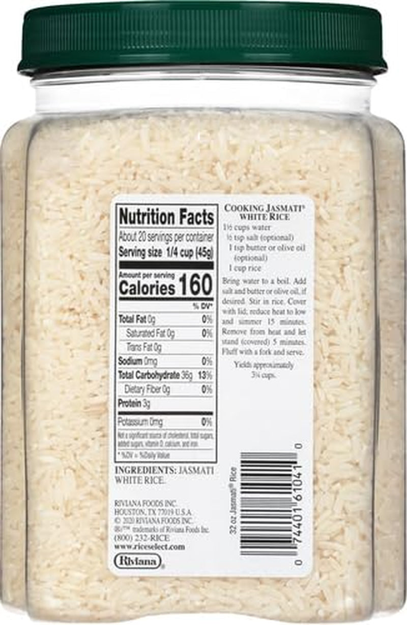 Jasmati Rice, Long-Grain Jasmine Rice, Premium Gluten Free Rice, Non-Gmo, 32 Ounce Jar