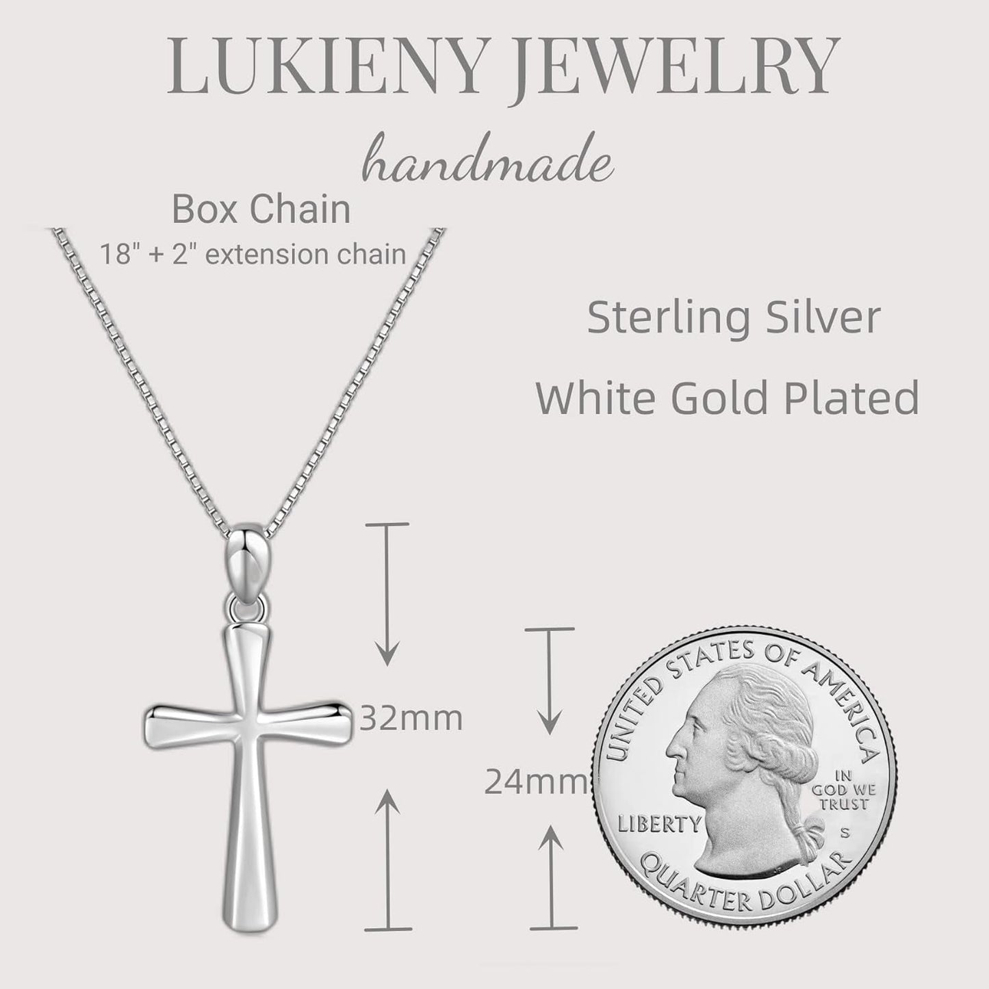 Sterling Silver Cross Necklace for Women 925 Sterling Silver Simple Classic Cross Pendant Necklace Handmade Crosses Religious Jewelry