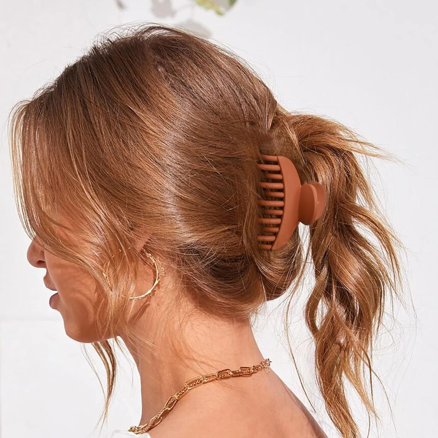 4 PCS Double Row Teeth Hair Claw Clips 2.5" Medium Hair Clips for Thin Hair Small Matte Clips Short Fine Hair Accessories for Women and Girls -Black Brown