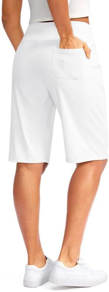 Women'S 12" Bermuda Long Shorts with Pockets High Waisted Stretch Knee Length Shorts for Women Summer Walking - WORLD TIME VISITS