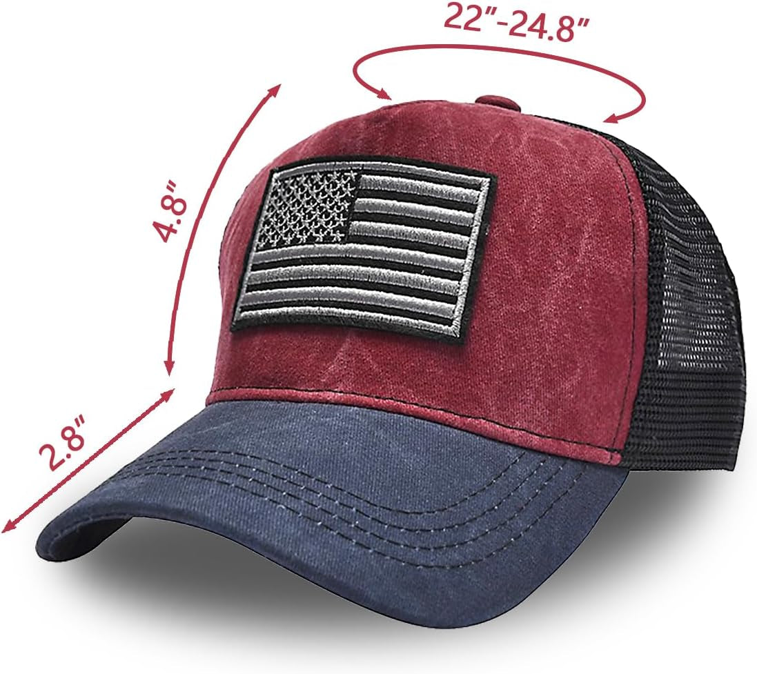 Tennis Cap American Flag Embroidered Baseball Cap Adjustable Trucker Cap for Both Men and Women