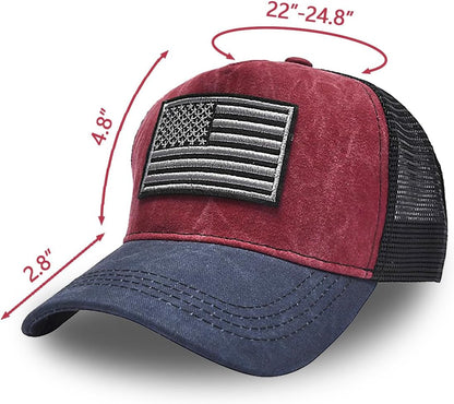 Tennis Cap American Flag Embroidered Baseball Cap Adjustable Trucker Cap for Both Men and Women