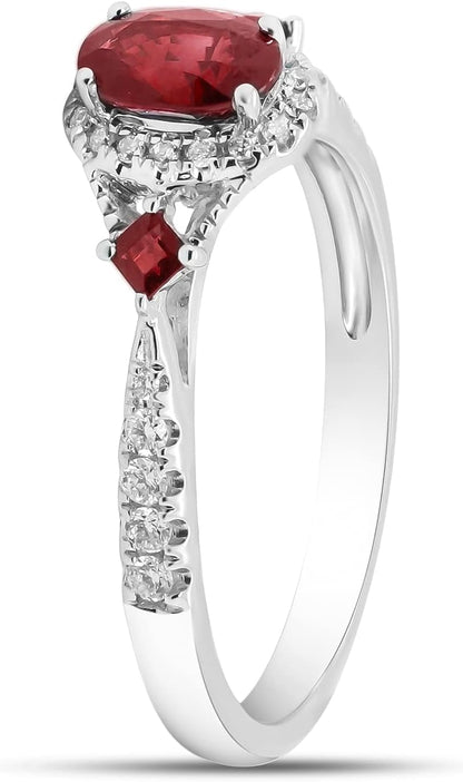 10K White Gold Mozambique Genuine Ruby Ring with Diamonds for Women | Ethically, Authentically & Organically Sourced (Oval-Cut) Shaped Ruby Hand-Crafted Jewelry for Her | Ruby Ring for Women
